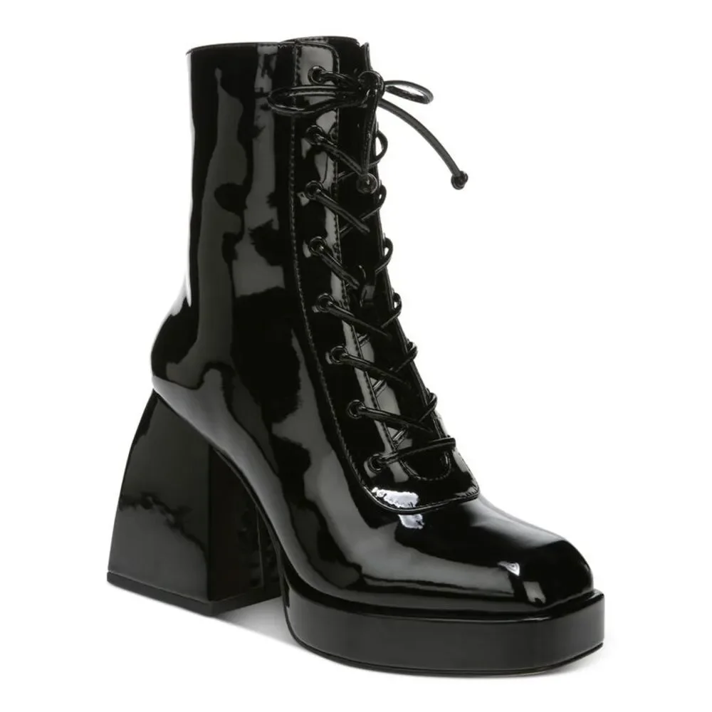 CIRCUS NY Womens Black 1" Platform Kia Square Toe Block Heel Booties 10 M